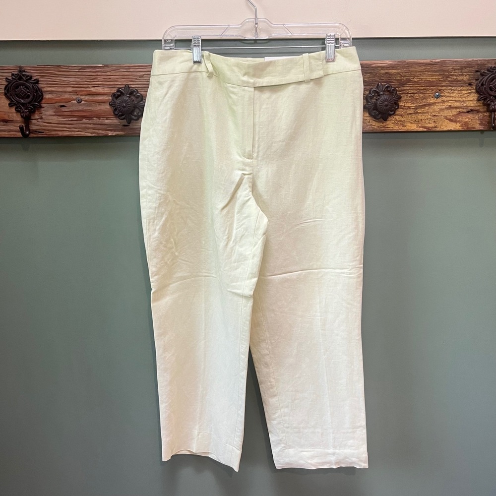 Ann Taylor LOFT Laura Cropped Trousers Pale Lime Green Linen Blend Pants Size 8